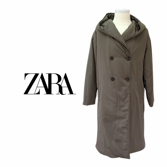 ZARA | Khaki Puffer Coat with Hood – Water & Wind Protection (Belt Missing} - Picture 1 of 10
